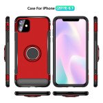 Wholesale iPhone 11 (6.1in) 360 Rotating Ring Stand Hybrid Case with Metal Plate (Red)